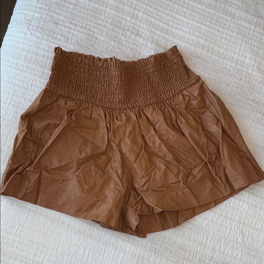 Pants Store Faux Leather Women's Brown High-Waisted Shorts